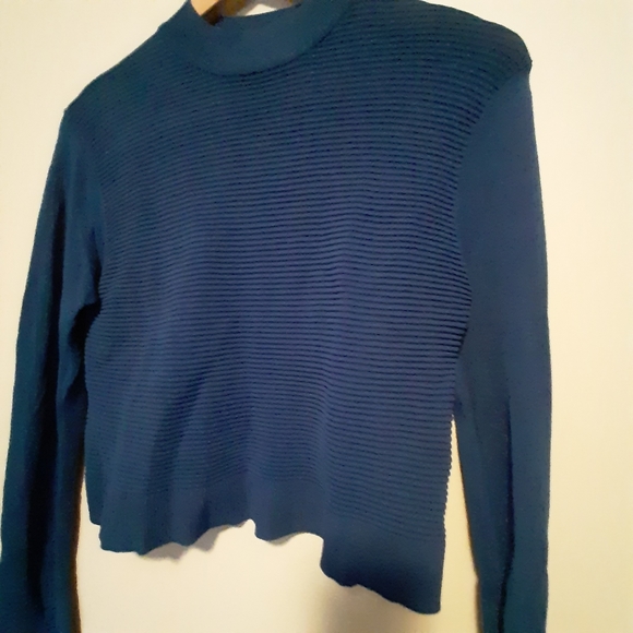 Bardot cobalt blue knit crepe crop long sleeve top size 8 - Picture 2 of 4